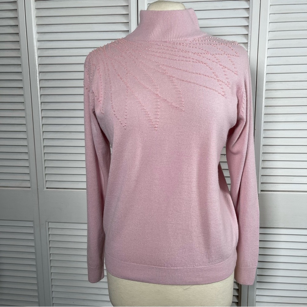 🌸 Vintage 80s Dressbarn Pink Beaded Sweater – Made in Hong Kong – Size M